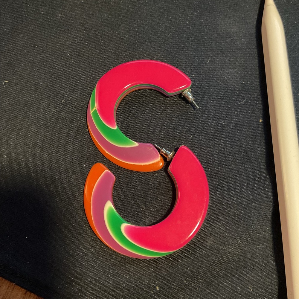 Vintage Lea Stein 70’s Colorful Hoop Earrings